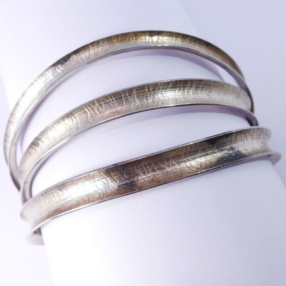 Modernist Bangle Bracelet 14k Sterling Silver Sig… - image 6