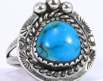 Hand Stamped Sterling Silver Southwest Turquoise Ring