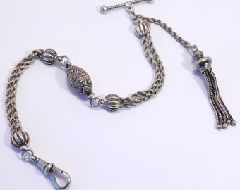 Ornate Antique Silver Victoria Watch Vest Chain Tassel