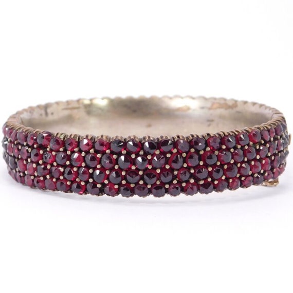 Victorian Rose Cut Bohemian Garnet Bangle Bracelet - image 1