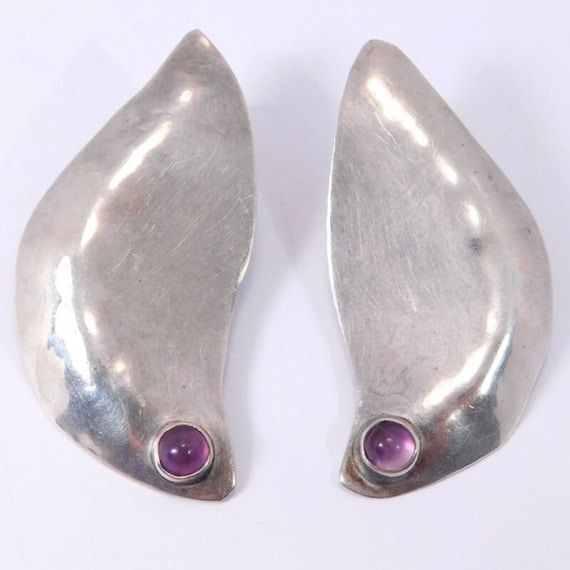 Handmade Sterling Silver Amethyst Artisan Earrings