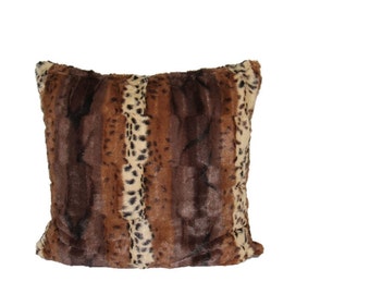 20x20 Leopard Faux-Fur Pillow Cover, Animal Print - Brown Gold
