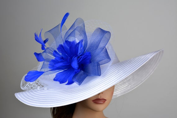 blue and white wedding hat