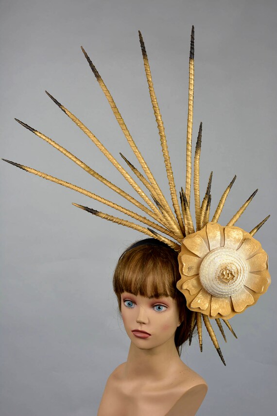 Gold Head Piece Kentucky Derby Headband Gold Bridal Coctail Etsy