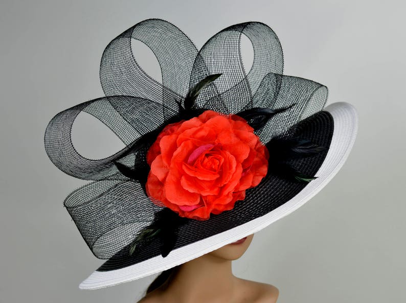 Woman Strips Hat Church Wedding Hat Floppy Kentucky Derby Hat Bridal Coctail Hat Couture Fascinator Bridal Hat