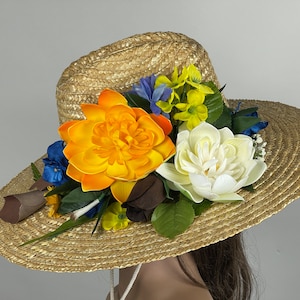 Wide Brim Straw Kentucky Derby Hat: Couture Bridal Cocktail Hat