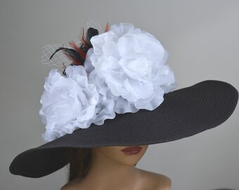 SALE Black White Church Wedding  Head Piece Kentucky Derby Hat Bridal Coctail Hat Couture  Woman Hat Summer Hat Horse Racing