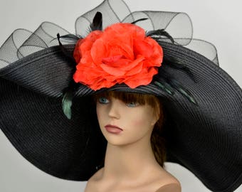 SALE Black Over Size 8" Kentucky Derby  Coctail  Couture Woman Hat Party Carnival Hat Wide Brim