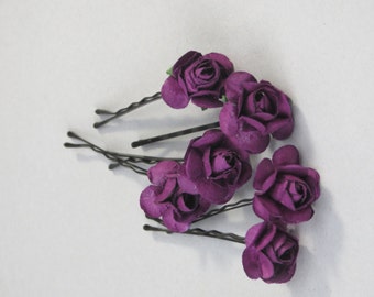 SALE Set of 6 Purple Flower Hair Pins Wedding Hair Bobby Pins  Wedding  Bridal Flower Bobby Pins