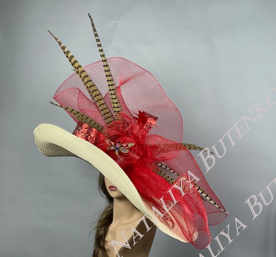 Oversized Brim Kentucky Derby Hat: Red Couture Wedding  display picture 1