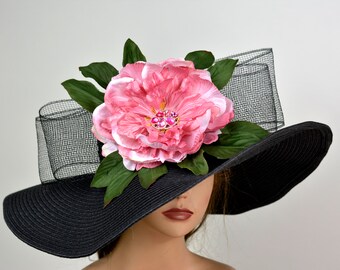 SALE Black Pink  Wedding Hat Woman Hat Formal Hat Tea Party Church Kentucky Derby Hat Bridal Coctail Hat Couture Horse Racing