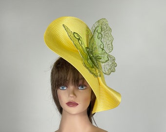 VENTE bandeau papillon jaune femme mariage Kentucky Derby chapeau de cocktail Couture chapeau de mariée fête bandeau