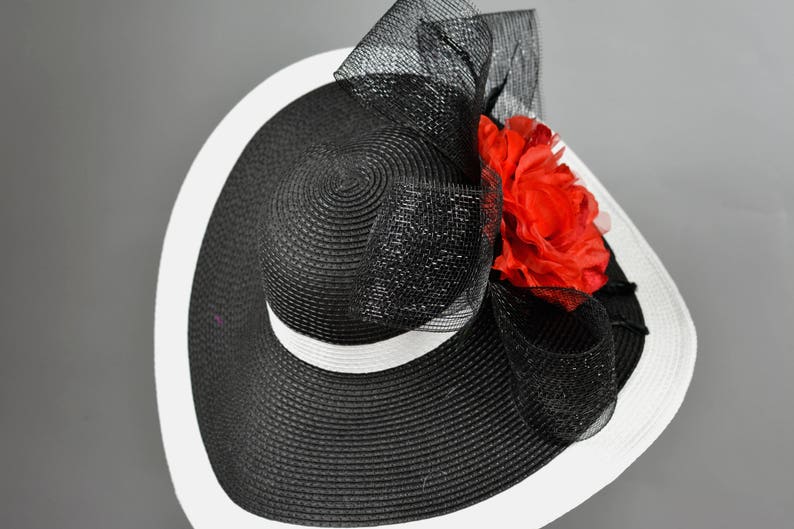 Woman Strips Hat Church Wedding Hat Floppy Kentucky Derby Hat Bridal Coctail Hat Couture Fascinator Bridal Hat