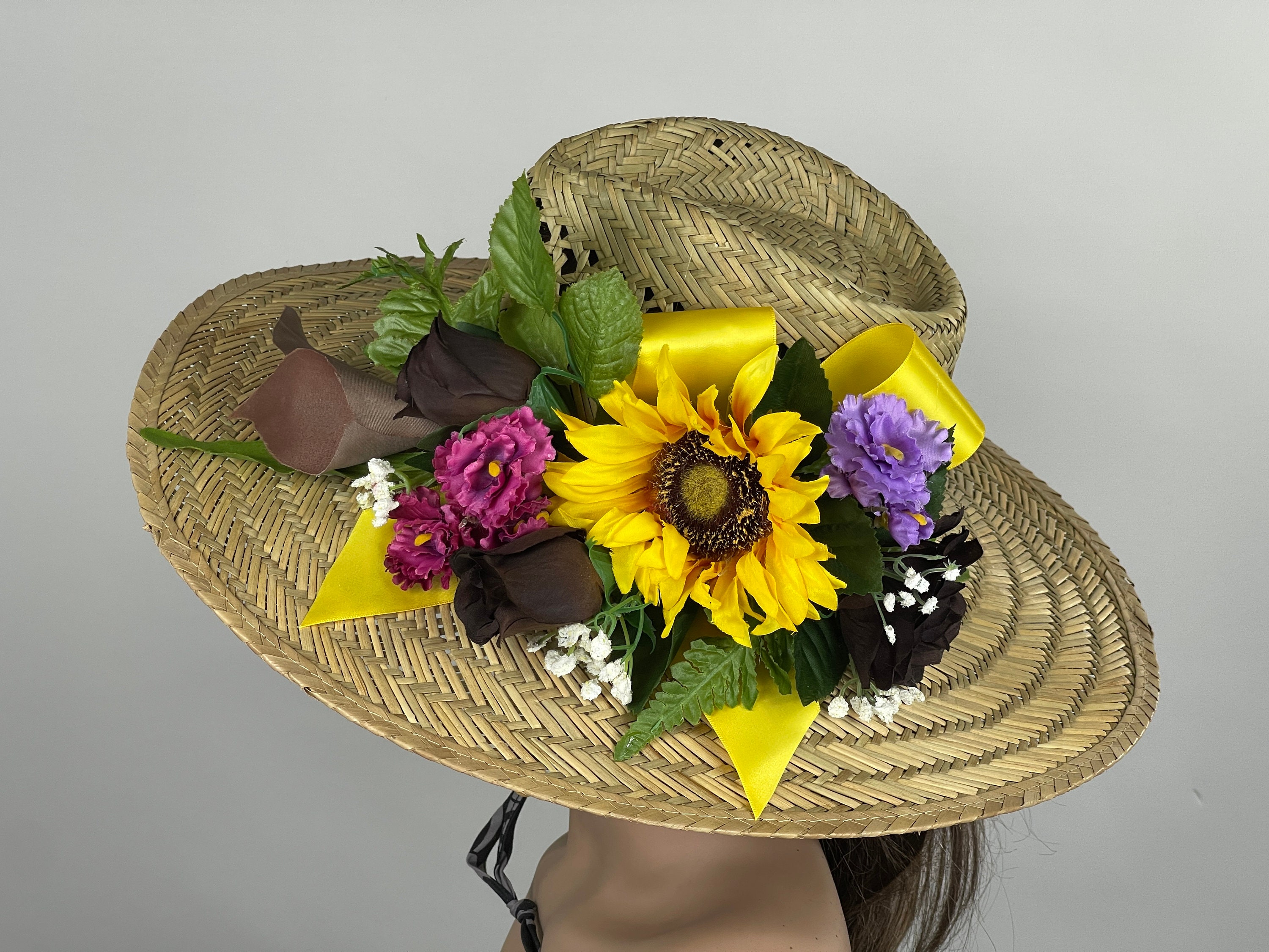 Wide Brim Straw Kentucky Derby Hat: Floral Couture Party - Etsy display picture 2