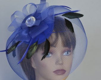 SALE Blue Wedding Head Piece Kentucky Derby  Fascinator Wedding   Cocktail Hat Bridal Accessory