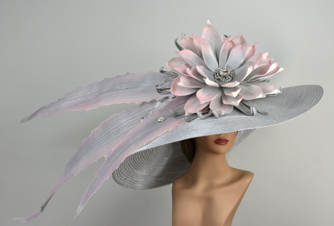 Huge Silver Pink Church Wedding Hat Head Piece Kentucky Derby Etsy