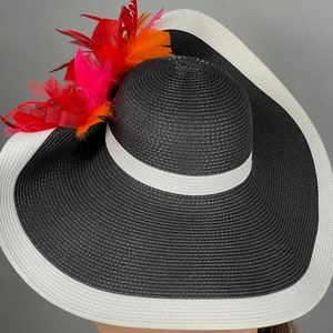 SALE Woman Black White Red Church Wedding Head Piece Kentucky Derby Hat Bride Coctail Hat Couture Hat Wide Brim image 4