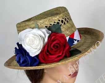 SALE Woman Man US Flag  Kentucky Derby  Coctail Hat Couture Straw Hat Wide Brim