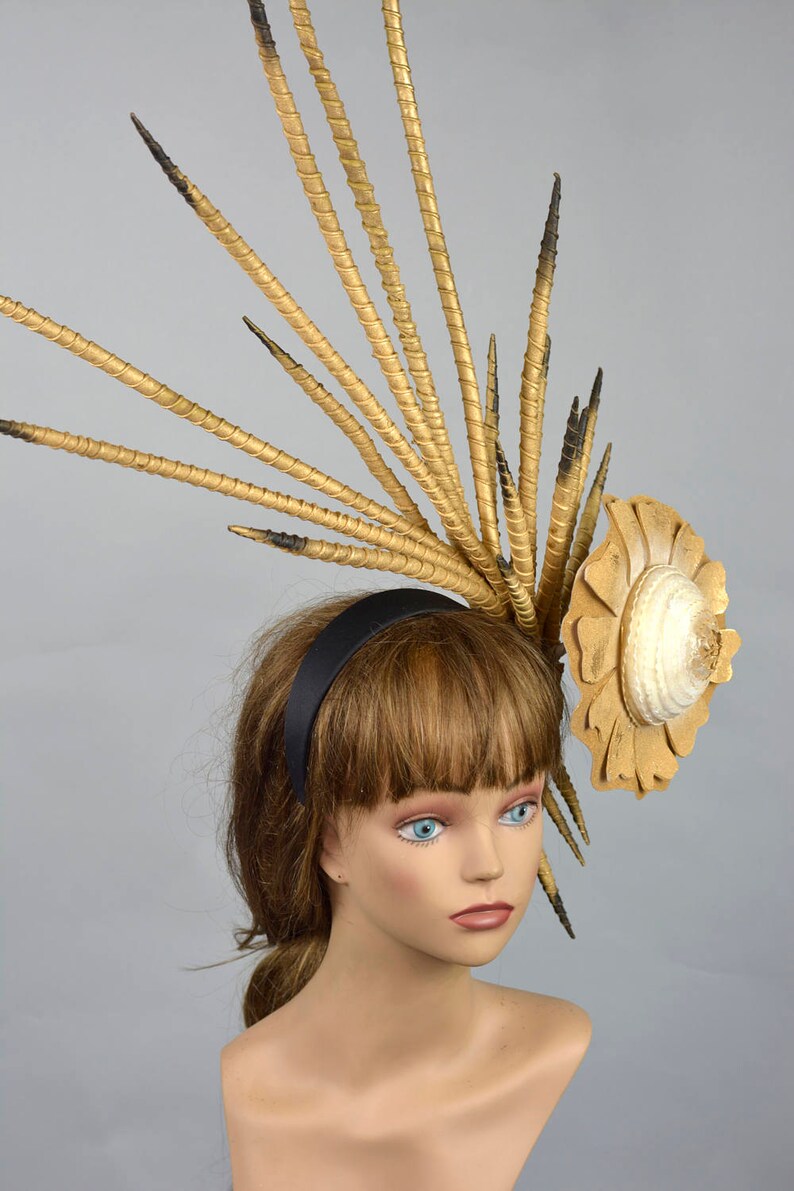 Gold Head Piece Kentucky Derby Headband Gold Bridal Coctail Etsy