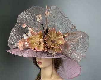 SALE Woman Pink Purple Church Wedding Hat Head Piece Kentucky Derby Hat Coctail Hat Couture Bride Hat