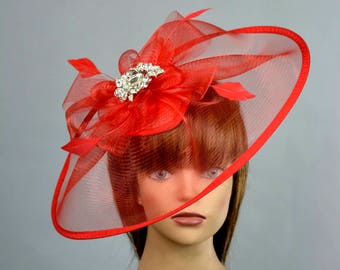 Red Headband Woman Hat Kentucky Derby Hat Bride Coctail Hat Couture Church Hat Party Headband