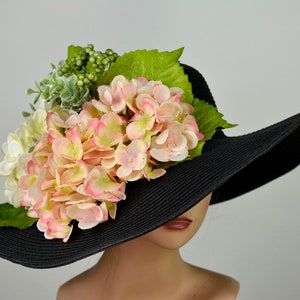 SALE Black Church Wedding Hat Head Piece Kentucky Derby Hat Bridal Coctail Hat Couture Woman Hat Summer Hat Wide Brim