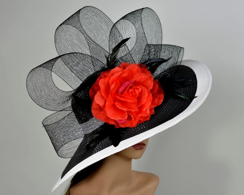 Woman Strips Hat Church Wedding Hat Floppy Kentucky Derby Hat Bridal Coctail Hat Couture Fascinator Bridal Hat