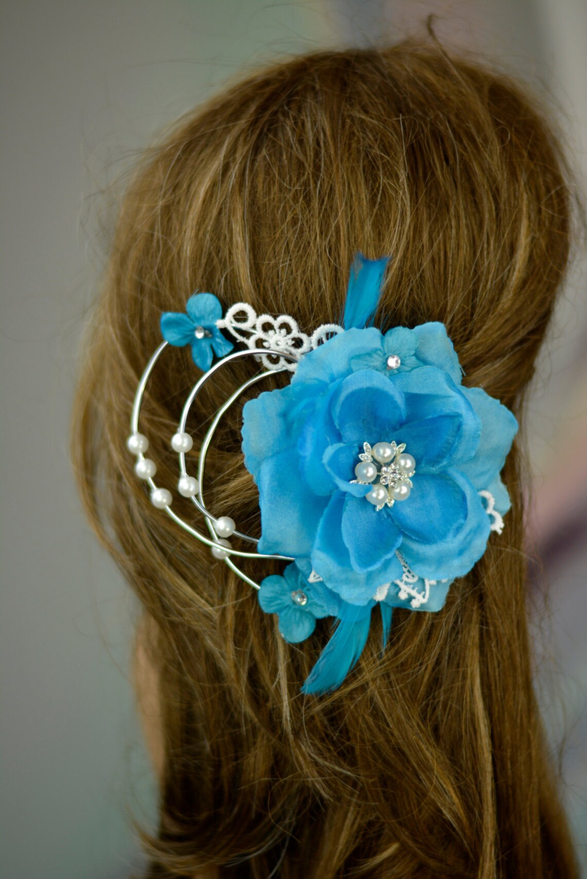 Blue Turquoise Bridal Flower Hair Clip Wedding Accessory Etsy