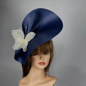 SALE Navy Blue Butterfly Woman Wedding  Kentucky Derby Coctail Hat Couture Bridal Hat Party Headband