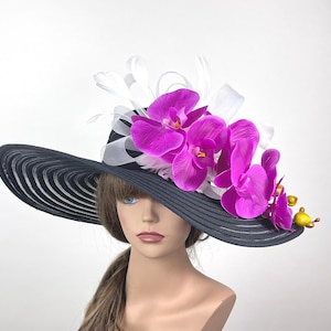 SALE Woman Black Purple Hat Church Wedding Hat Head Piece Kentucky Derby Hat Bridal Coctail Hat Couture Horse Racing Party