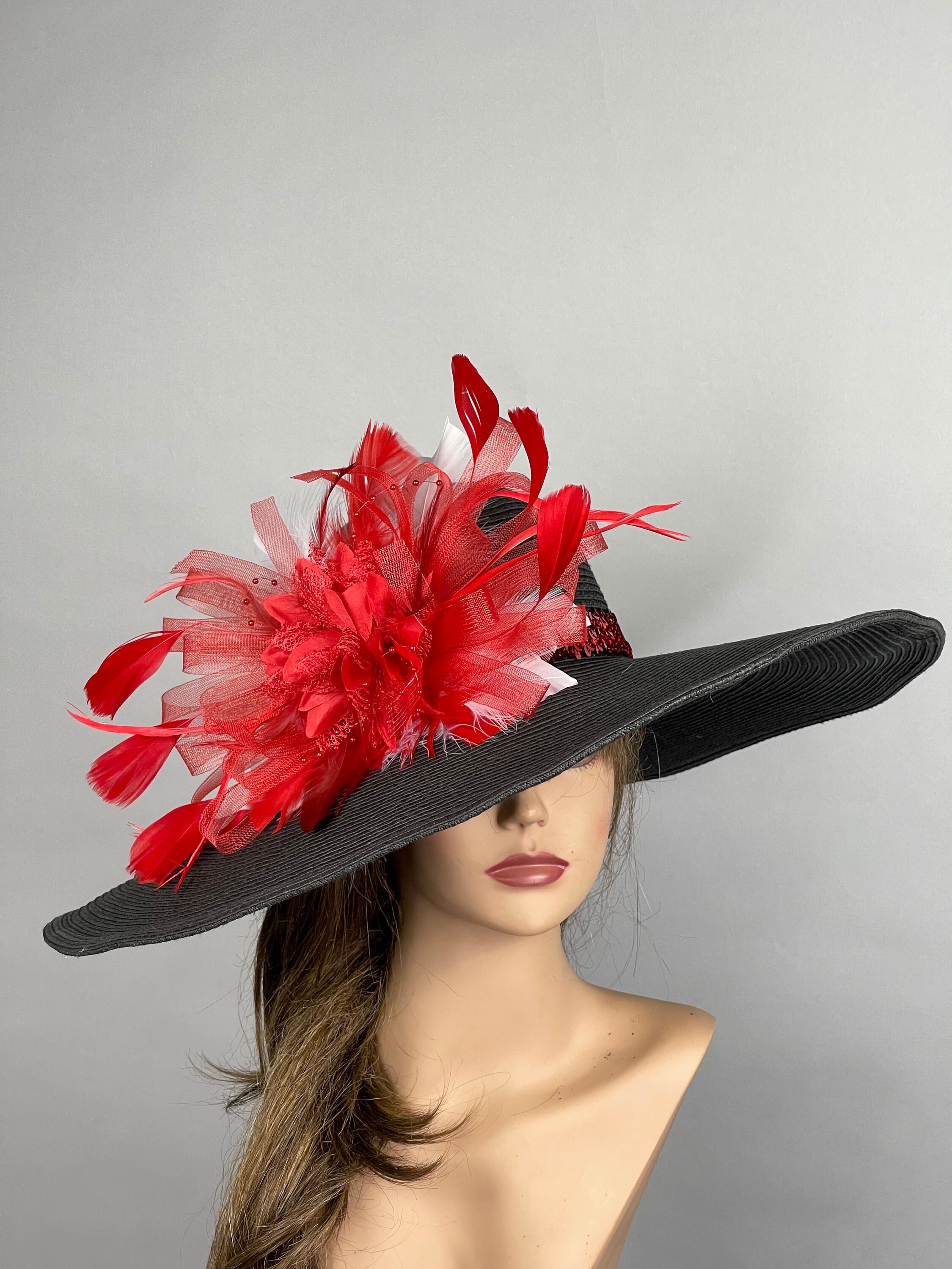 Unique Derby Special Red Hat With Brim Mesh Orchid Kentucky Derby Peach Orchid Whisper – Wide Brim Derby Hat  main image 2