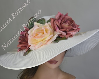 DERBY SALE Off White Church Wedding Hat Head Piece Kentucky Derby Hat White Bridal Coctail Hat Couture Fascinator  Bridal Hat