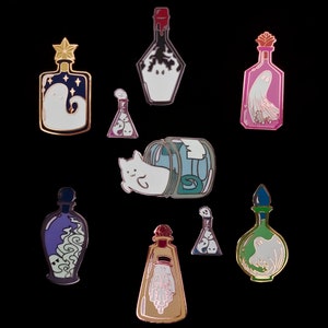 Bottled Spooks Enamel Pins: Glow-in-the-Dark Ghosts in Bottles