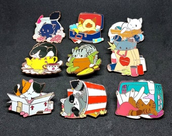Cats in Things: Funny Cat Enamel Pins in Rose Gold