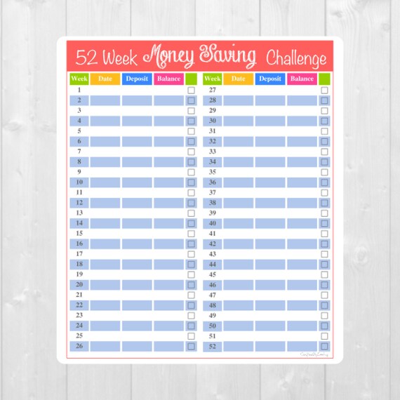 52 Wochen Geld Sparen Herausforderung Aufkleber Erin Condren Etsy