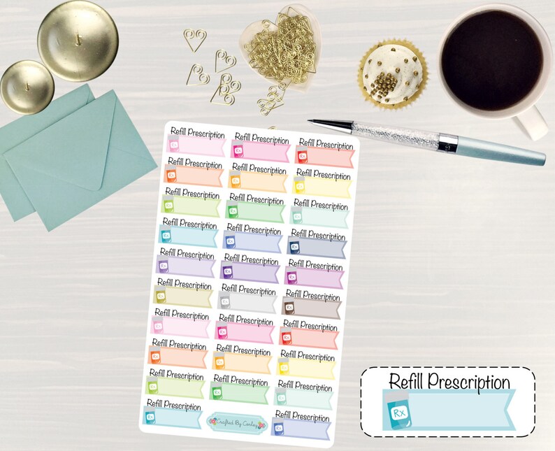 Refill Prescription Colorful Stickers Medicine Planner | Etsy