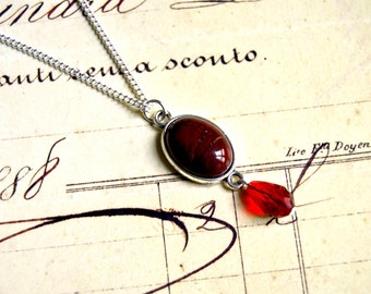 Collier pendentif style vintage cabochon en jaspe rouge, collier pierre semi-précieuse, collier hippie chic, collier jaspe rouge