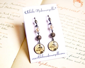 Boucles d'oreilles vintages inspiré d'Halloween - Cabochon squelette