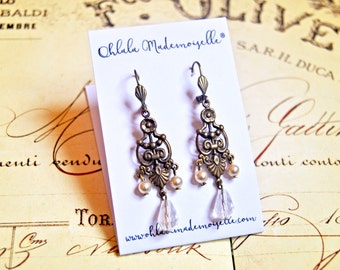 Boucles d'oreilles vintages perle goutte en verre, boucles vintages, boucles gatsby, boucles rétro