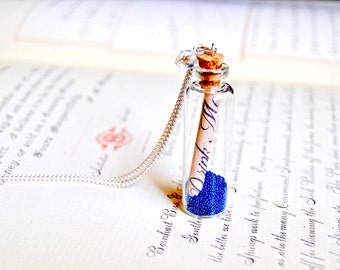 Alice in wonderland message in a bottle "Drink Me" long necklace