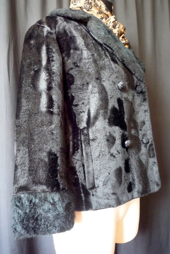 Vintage black faux fur short jacket - 1960's - image 6