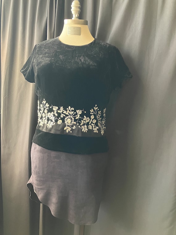 Black Crushed Velvet Top - 1990's - Talbots