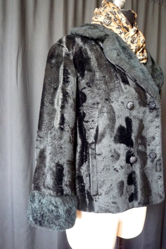 Vintage black faux fur short jacket - 1960's - image 3