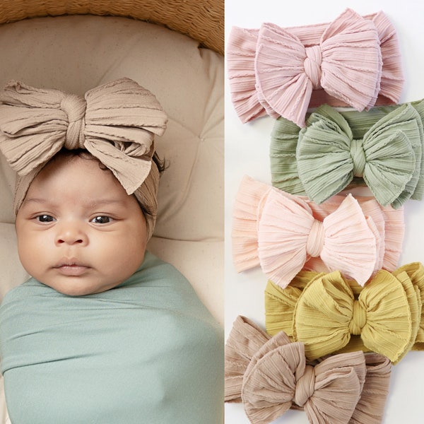 Big Bow Baby Headband, Baby girl bows, baby turbans, cable knit baby headbands, newborn headbands, big bow baby headbands