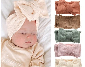 Baby Bow Headband, Knit cotton oversized bow headband, baby bow turban, Baby girl bows, Baby turbans, newborn headbands