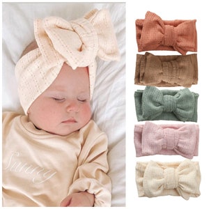 Baby Bow Headband, Knit cotton oversized bow headband, baby bow turban, Baby girl bows, Baby turbans, newborn headbands