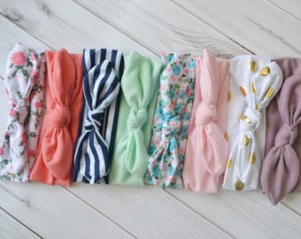 Pick 12 Knotted Baby Headbands, Stretch Jersey knit headbands, baby headband, headband set, newborn headbands, infant headband, hair bow