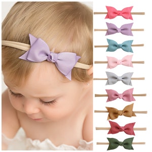 Baby bows, nylon headband, newborn headband, small bow headband, infant headbands,  turban, baby girl bows, baby headwraps SMALL RIBBON