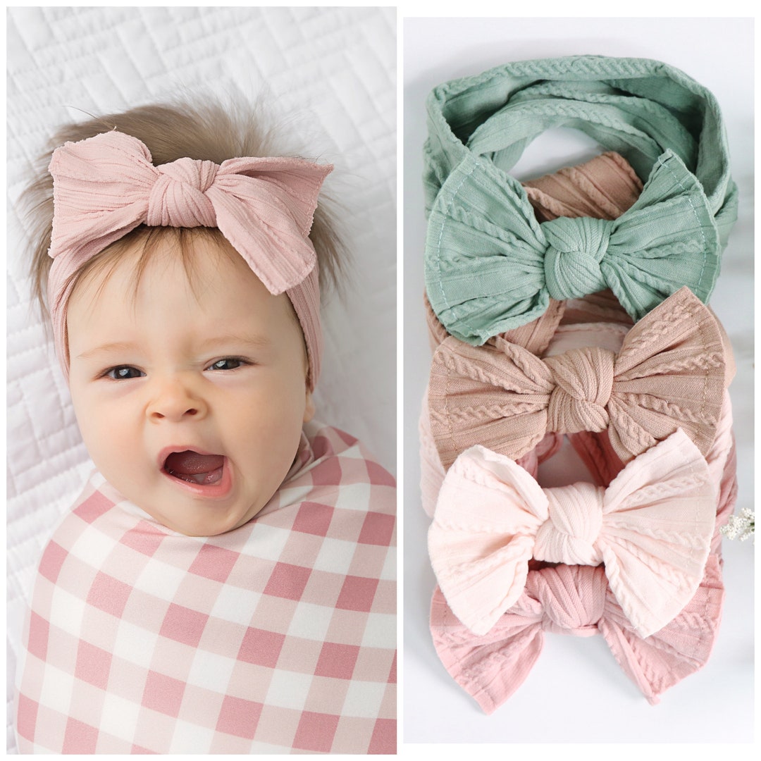 Baby Headband Cable Knit Nylon Headband Baby Bows Newborn Etsy