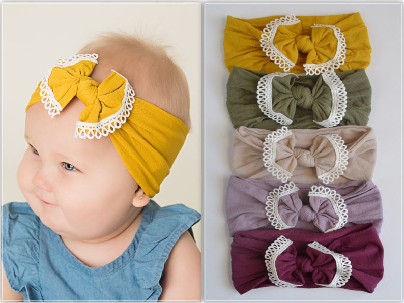 Lace Trim Nylon Baby Headbands Stretch Soft Nylon Headwraps Etsy